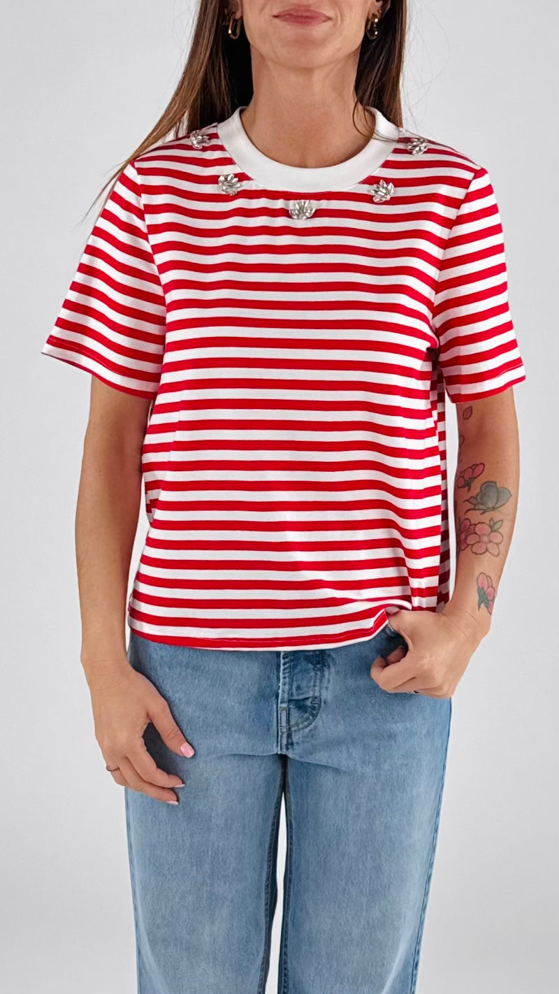 T-shirt righe cabochon You
