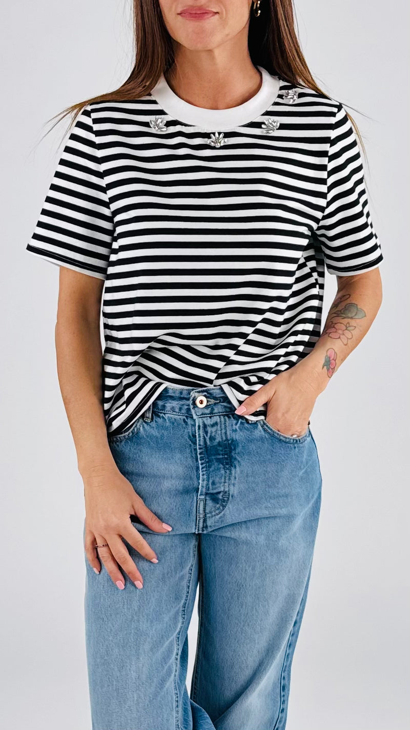 T-shirt righe cabochon You