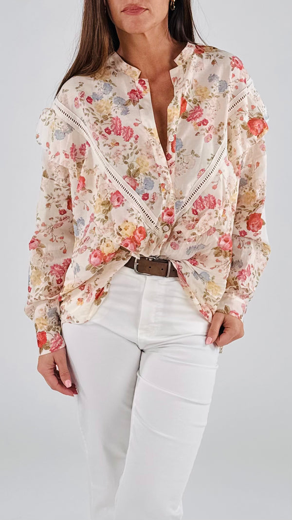 Camicia over mussola fiori+rouches T.