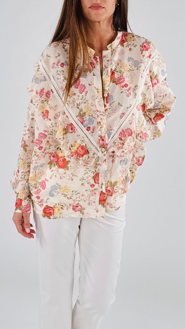 Camicia over mussola fiori+rouches T.