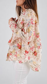Camicia over mussola fiori+rouches T.