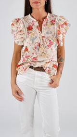 Camicina mussola fiori+rouches T.