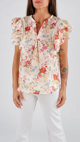 Camicina mussola fiori+rouches T.