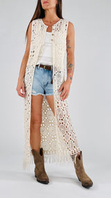 Gilet lungo crochet frange You