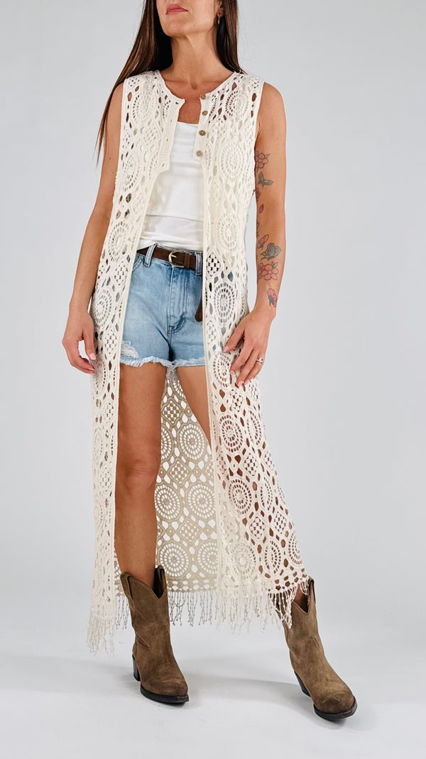Gilet lungo crochet frange You