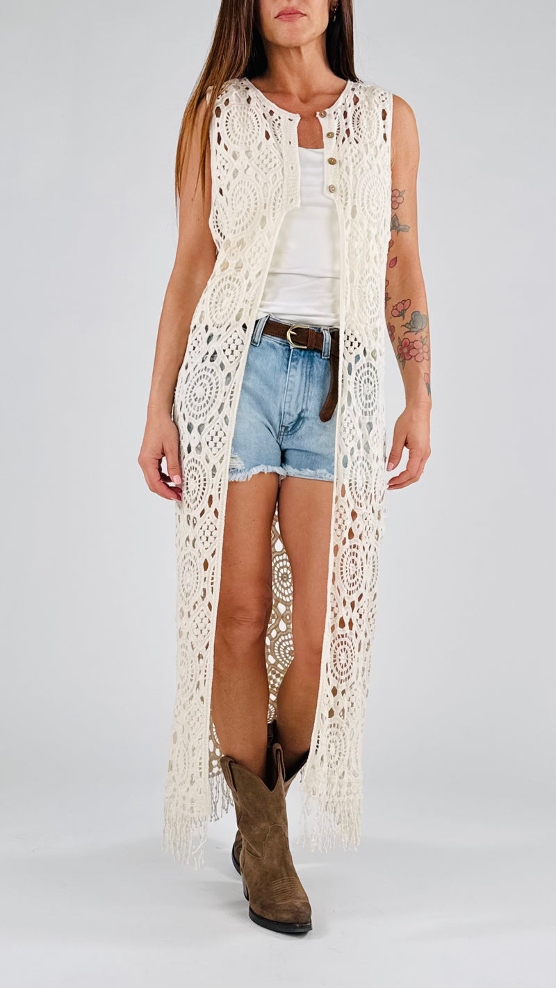 Gilet lungo crochet frange You