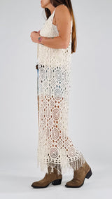 Gilet lungo crochet frange You