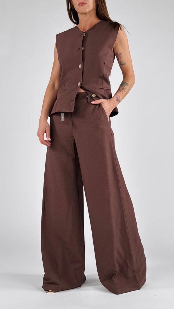 Pantalone cintura lino viscosa T.