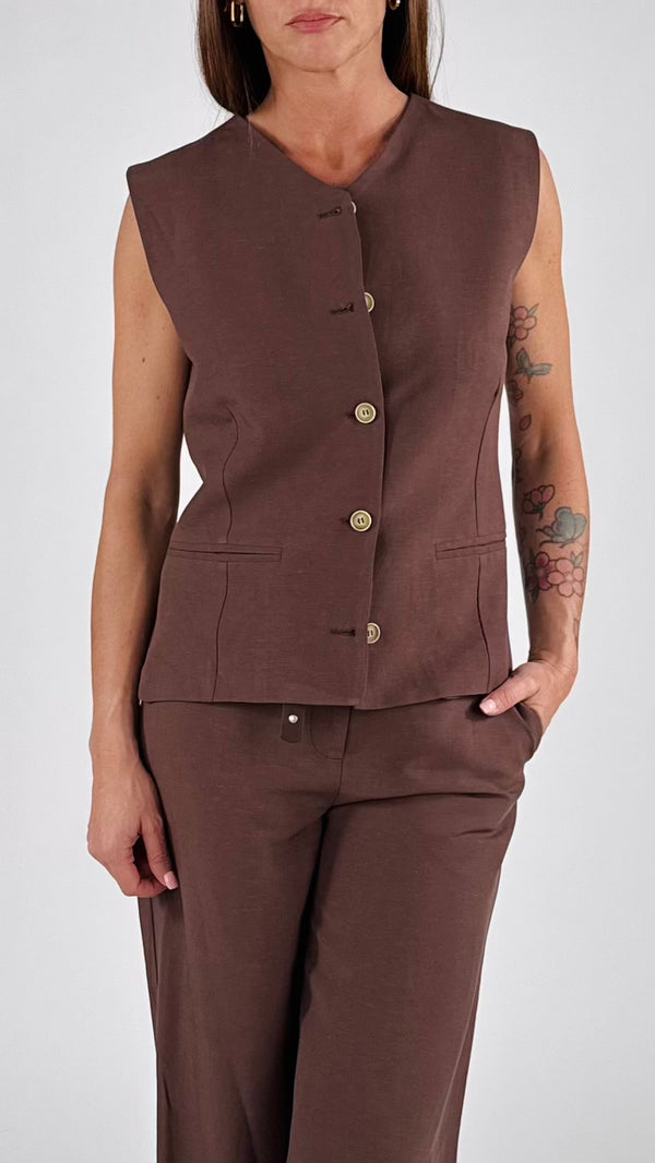 Gilet schiena nuda lino viscosa T.