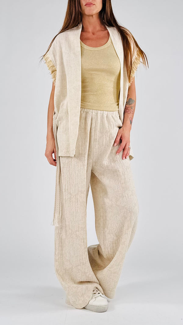 Pantalone goffrato lino cotone H.