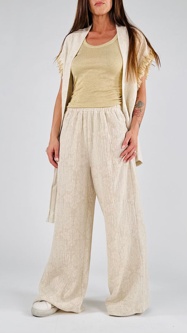 Pantalone goffrato lino cotone H.