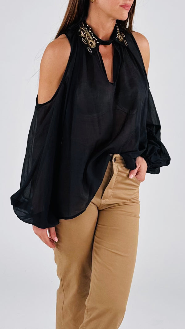 Camicia cut out colletto ricamato H.