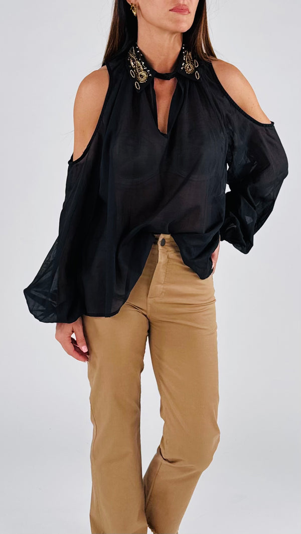 Camicia cut out colletto ricamato H.