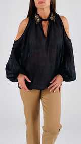 Camicia cut out colletto ricamato H.