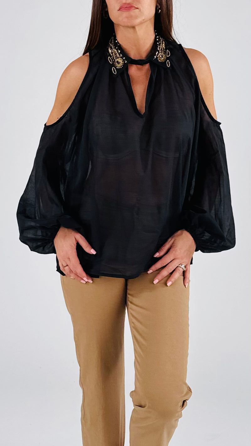 Camicia cut out colletto ricamato H.