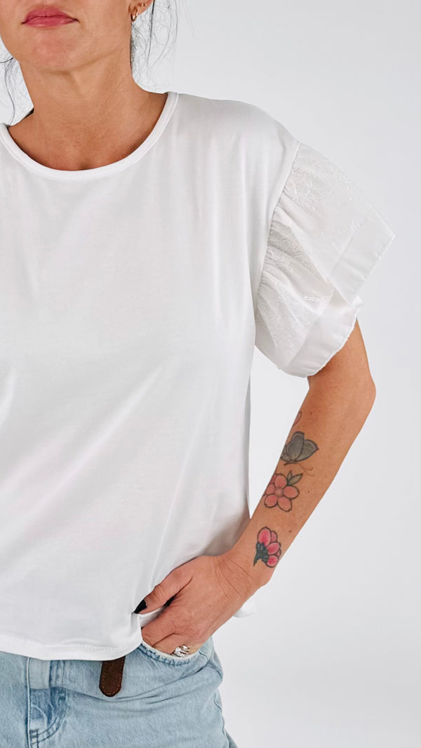 T-shirt aletta popeline+pizzo H.