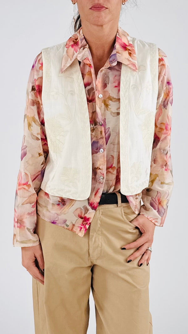 Gilet cotone fiammato ricamato H.