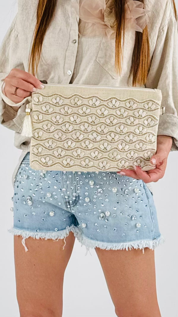 Pochette juta fiorellini