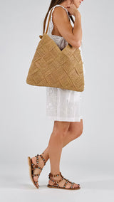 Borsa rafia manico ecopelle