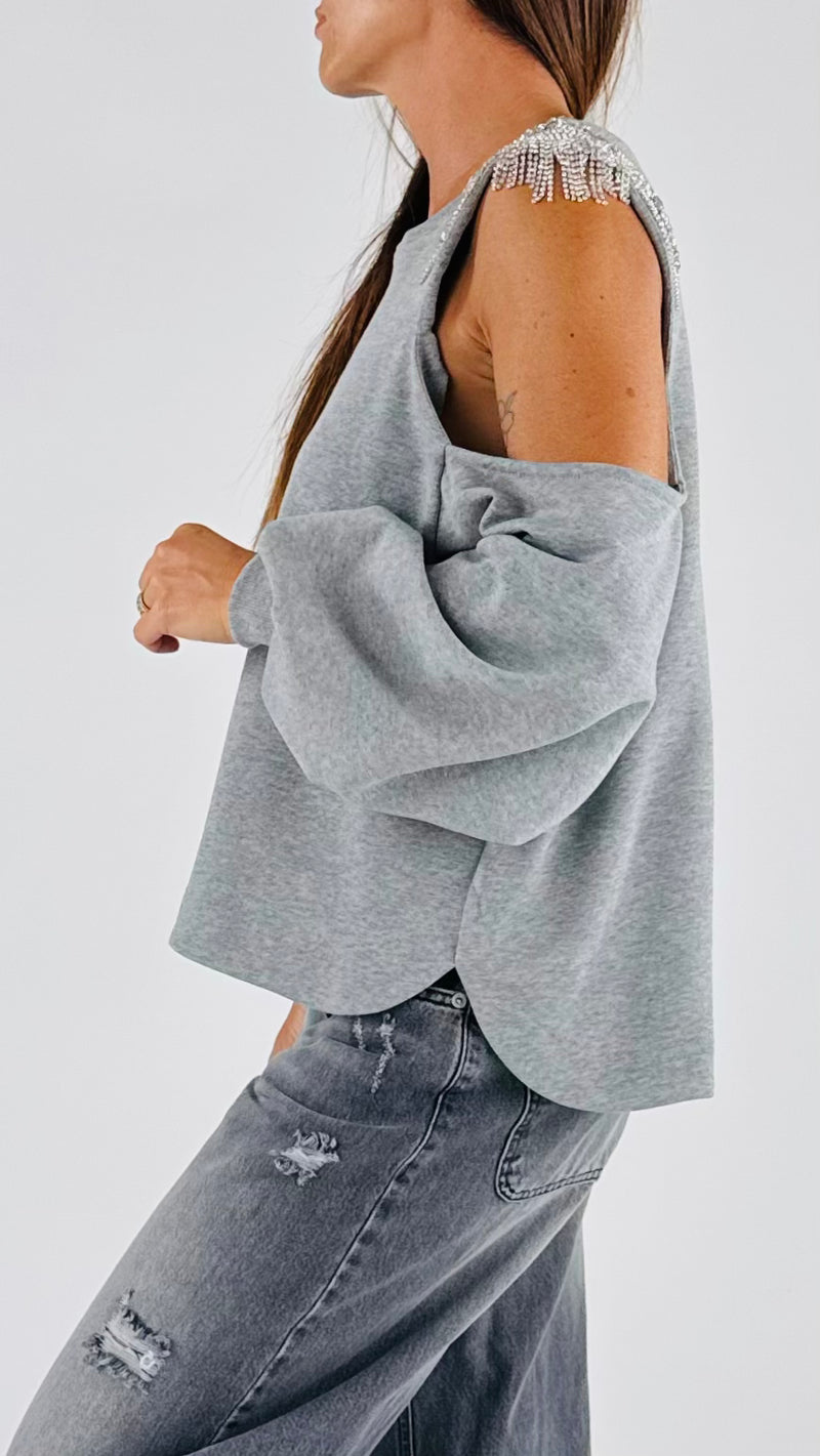 Felpa cut out ricamo strass T.