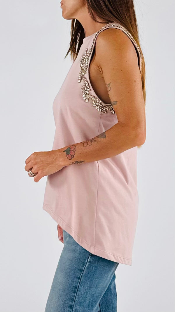 T-shirt asimmetrica ricamo strass T.