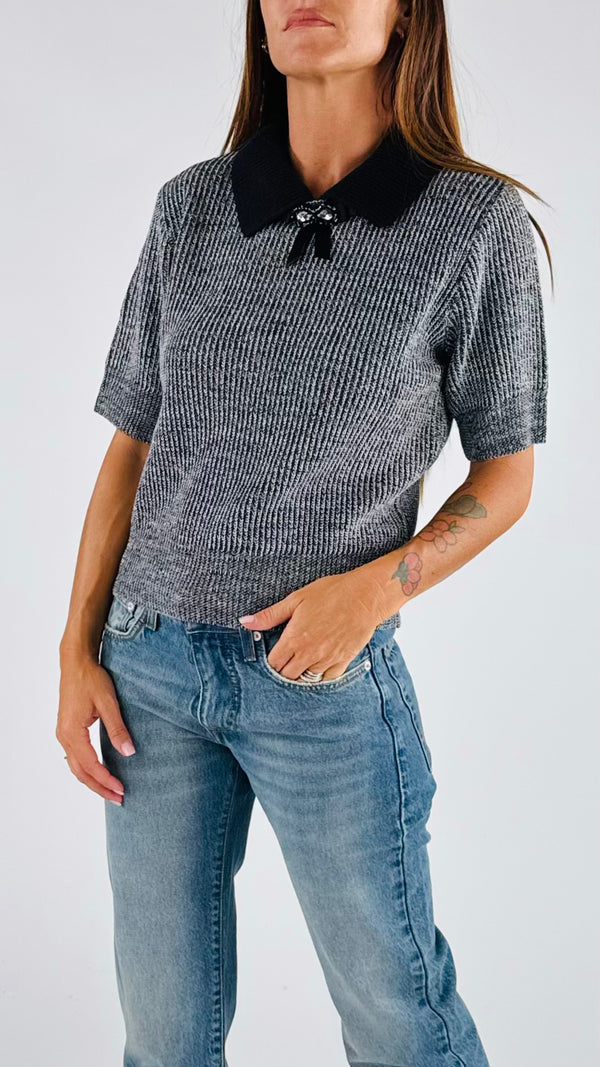 Polo melange spilla strass H.