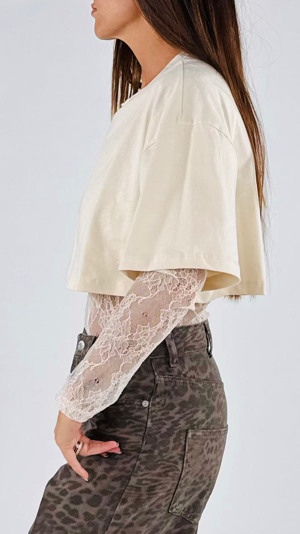 T-shirt crop+body pizzo H.