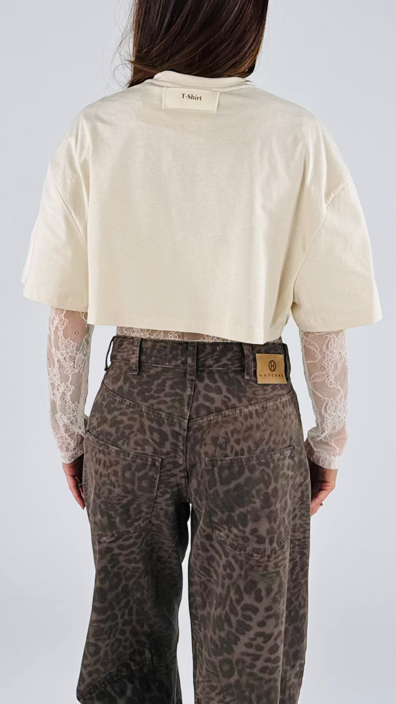 T-shirt crop+body pizzo H.