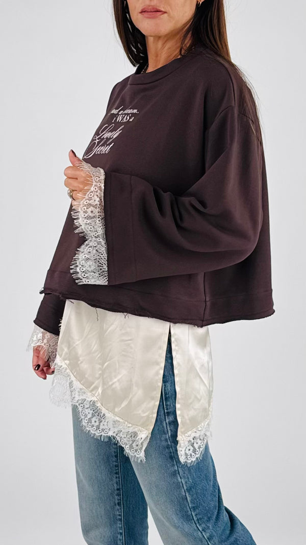 Felpa scritta+sottoveste raso Vic.