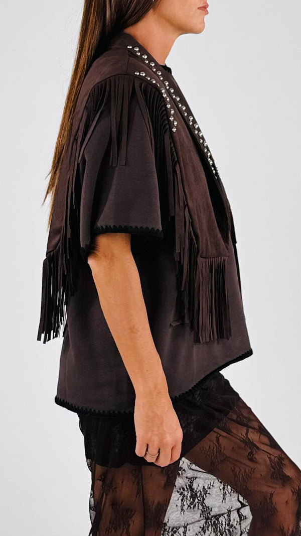 Gilet ecodainetto frange+borchie H.