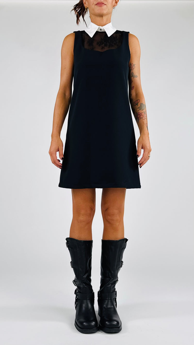 Abito scollo pizzo+colletto T.