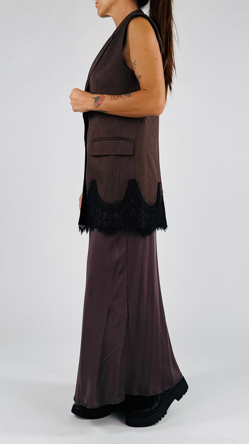 Gilet lungo fiammato+pizzo Vic.