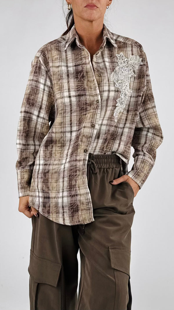 Camicia check ricamo strass H.