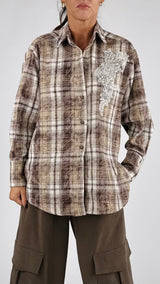 Camicia check ricamo strass H.