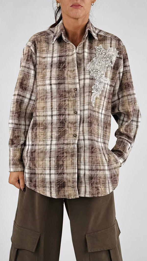 Camicia check ricamo strass H.