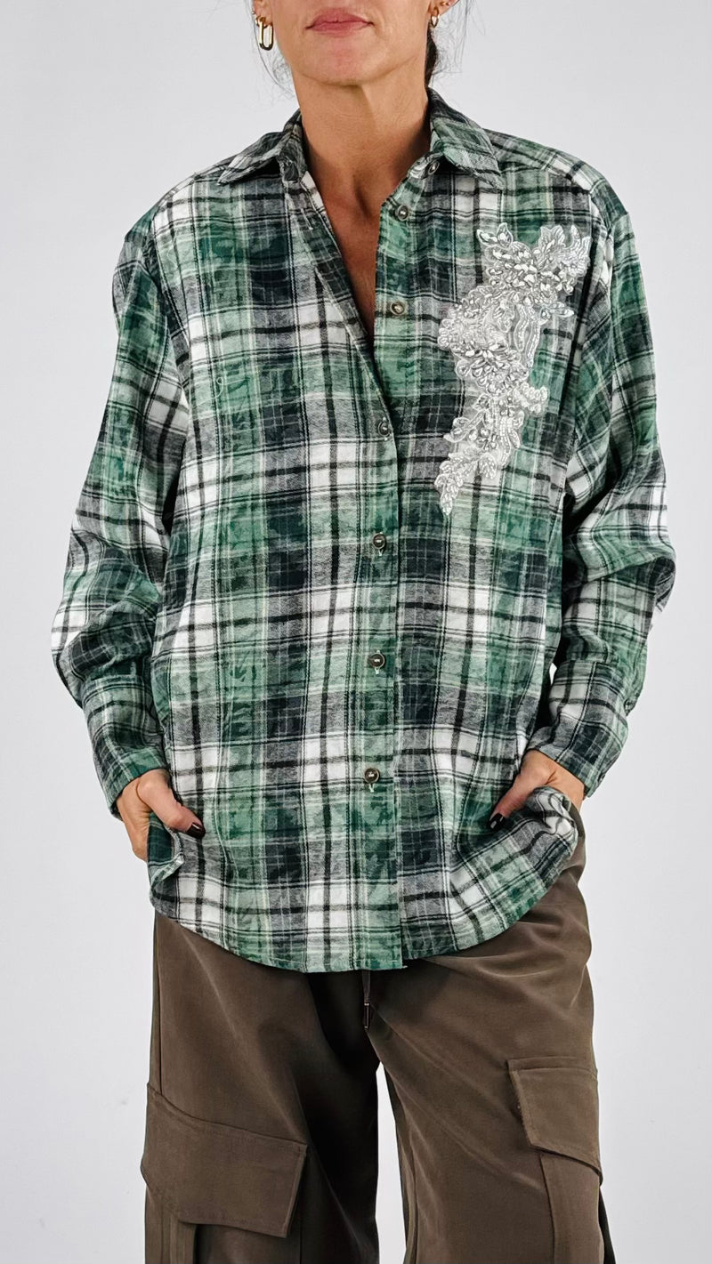 Camicia check ricamo strass H.