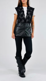 Gilet macramè+ecopelle T.