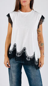 T-shirt asimmetrica pizzo T.