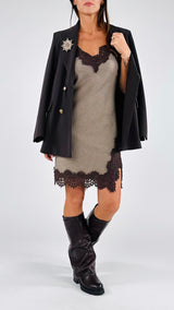 Abito sottoveste p.de poule+pizzo H.