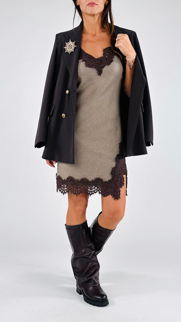 Abito sottoveste p.de poule+pizzo H.