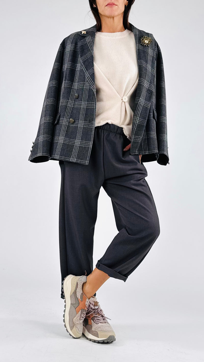Giacca doppiopetto tartan spille T.