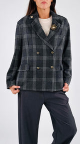 Giacca doppiopetto tartan spille T.