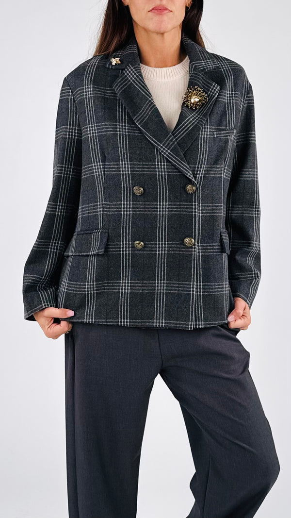 Giacca doppiopetto tartan spille T.