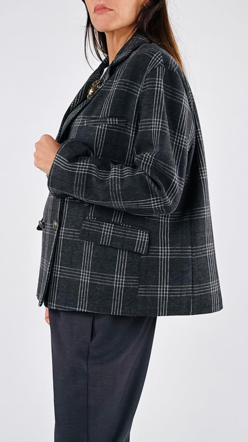 Giacca doppiopetto tartan spille T.
