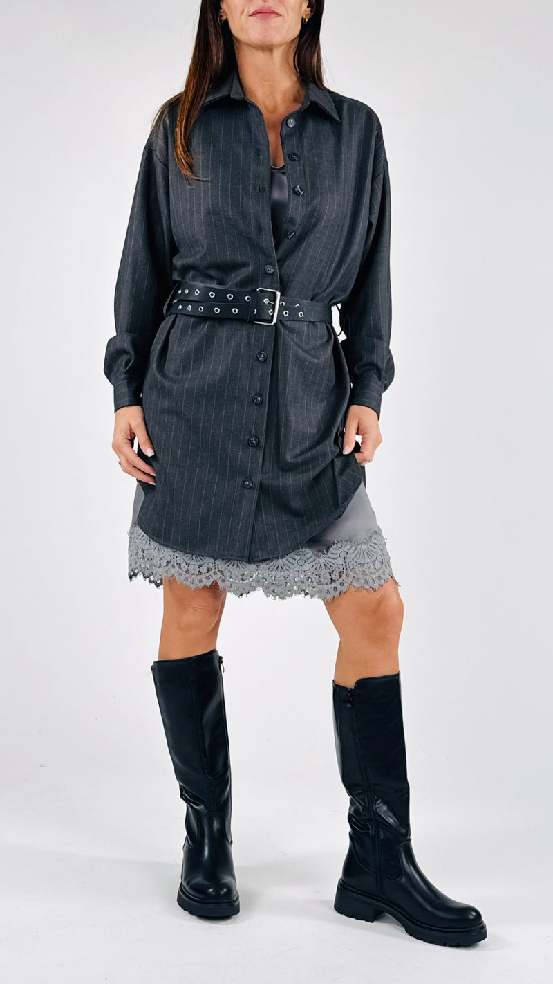 Chemisier twill gessato+sottoveste pizzo T.