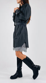 Chemisier twill gessato+sottoveste pizzo T.