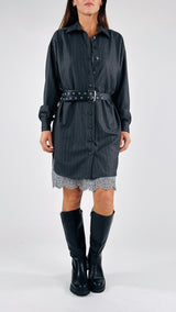 Chemisier twill gessato+sottoveste pizzo T.