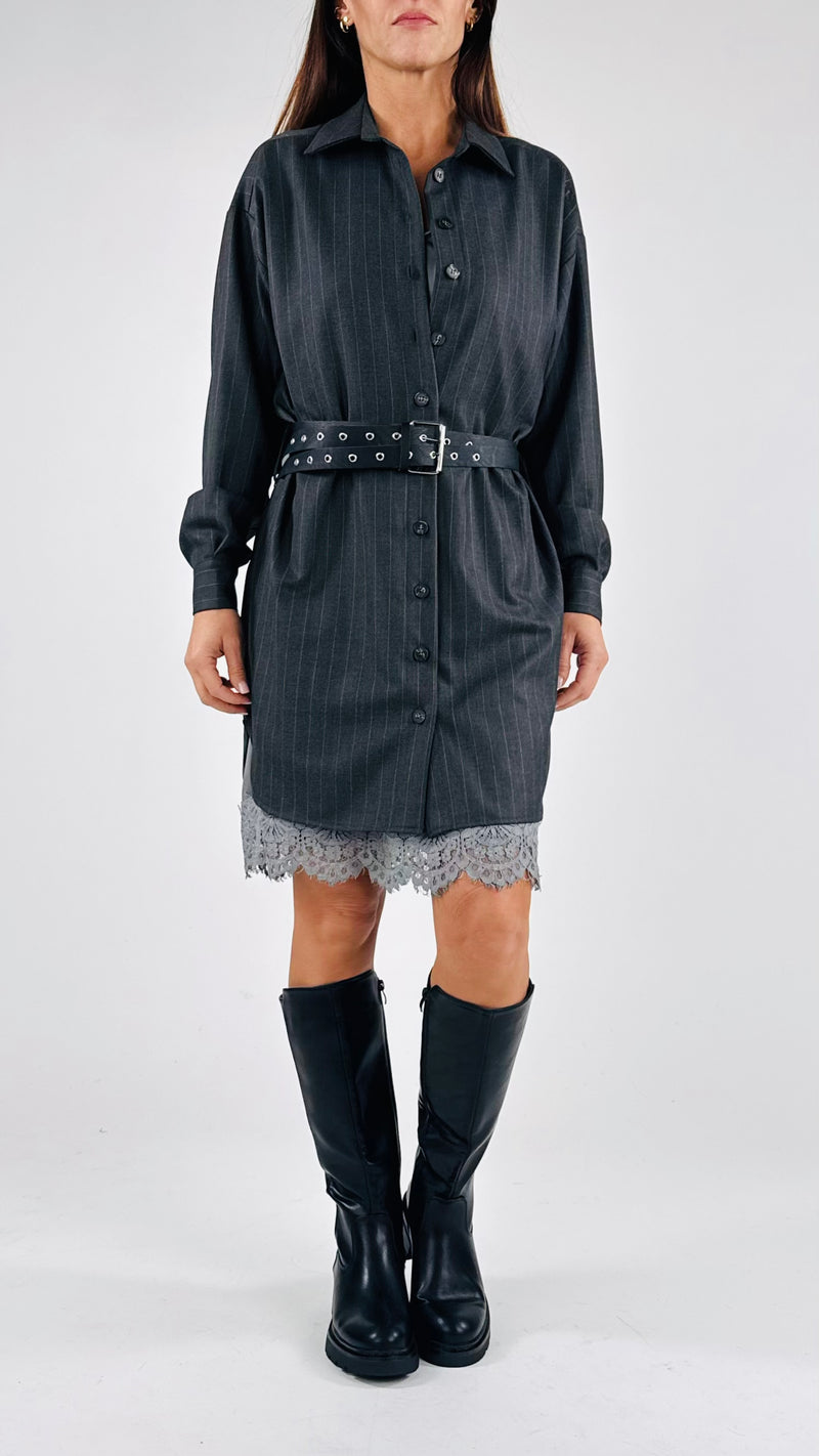 Chemisier twill gessato+sottoveste pizzo T.