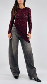 T-shirt pizzo goffrata asimmetrica