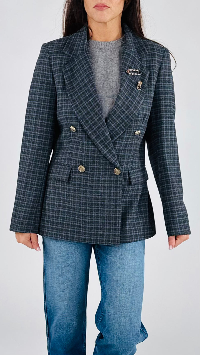 Giacca doppiopetto quadretto azzurro T.